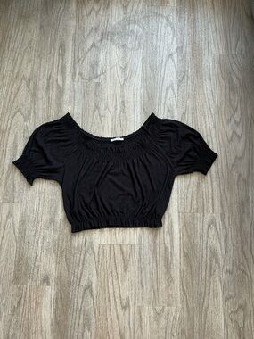Zara Black Smocked Off-Shoulder Crop Top
